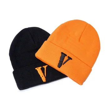 Oranžinės spalvos Megzta kepurė Juoda Siuvinėjimas vyriškos Žieminės Kepurės moterų 2021 Skrybėlę Moterų Medvilnės