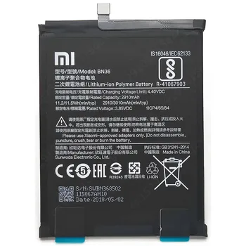 Originalus Už Xiaomi Mi A2 6X Baterijos BN36 2910mAh Baterijos, Li-ion įmontuota Didelės Talpos Pakeitimo Atsarginės Dalys
