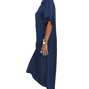 Overszie Moterų Atsitiktinis Palaidų Maxi Suknelė Denim Blue Kietas Pusė Rankovėmis Plius Dydis 5XL Boho Paplūdimio Padengti Iki Ilgosios Suknelės Skraiste, Vestidos