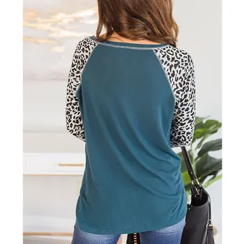 Palaimintas Raidžių Spausdinti Moterų marškinėlius Medvilnės Atsitiktinis Juokingi marškinėliai Lady Rudenį Leopard ilgomis Rankovėmis Mergina Viršuje Tee Hipster