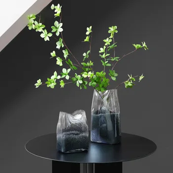 Paprasta Gofruotas Stiklo Vaza Apdailos Gėlių Kompozicijų Kambarį Darbalaukio Namų Puošybai Vandens Priežiūros Hydroponic Vazonas