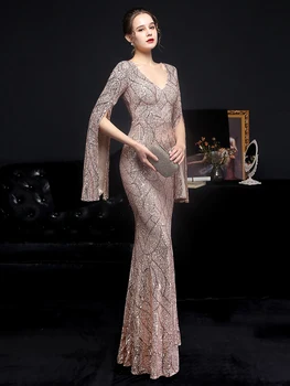 Partysix suknelė 2021 Moterims Seksualus V-Kaklo, ilgomis Rankovėmis China Suknelės Moterų Elegantiškas Multi Rudens Žiemos Maxi Suknelė Rūbeliai