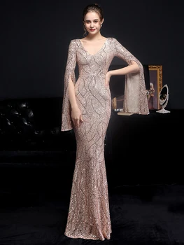 Partysix suknelė 2021 Moterims Seksualus V-Kaklo, ilgomis Rankovėmis China Suknelės Moterų Elegantiškas Multi Rudens Žiemos Maxi Suknelė Rūbeliai
