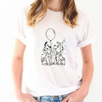 Pastebėtas Šunys Spausdinti Marškinėlius Mados Moterų Marškinėliai Harajuku 101 Dalmatians Grafinis Viršūnes Tee Animacinių filmų Mielas Tee Marškinėliai Moteriška T-shirt