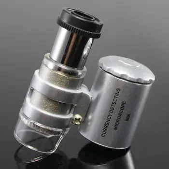 Patvarus Mados Kūrybos 60x Mini Kišeninis Mikroskopas Kišenėje Loupe Valiuta Aptikti LED UV lempa Didinamojo stiklo Papuošalai Nauja