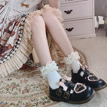 Pavasario Rudens Moterys Japanese Lolita Kawaii Kojinės Minkštas Sesuo JK Vienodas Dukart Sluoksnių Raukiniai Medvilnės Kojinių Trumpas Loli Gyvulių Gir
