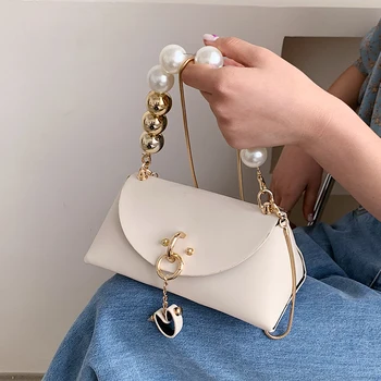 Pearl Sweet Lady Mini Tote maišą, 2021 m. Pavasarį Naujas Hhigh-kokybės PU Oda Moterų Dizaineris Rankinės Grandinės Petį Krepšys