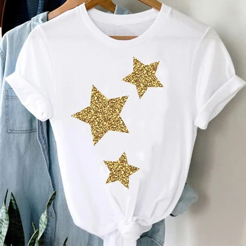 Penkiakampė žvaigždė, T-marškinėliai Moterims 90-ųjų Žvaigždė Mados Trumpas Rankovės Tendencija Drabužius, Stilingas Marškinėlius Viršuje Lady Spausdinti Mergina Tee Marškinėliai