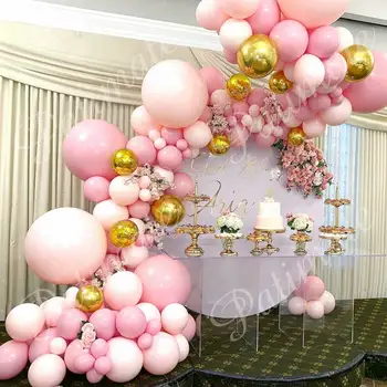 Pink Macaron Balionų Girliandą Arch Komplektas Vestuvių, Gimtadienio Dekoracija Vaikų Globos Rose Gold Konfeti Latekso Ballon Baby Shower