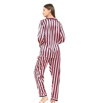 Pižama Nustatyti, Dryžuotas Rožinės spalvos naktiniai drabužiai Moterims Satino Sleepwear 2VNT Marškinėliai&Kelnės Atsitiktinis Pižamos Homewear Minkštas Intymus apatinis Trikotažas