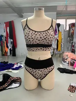 PLAVKY Seksualus Leopardas Spausdinti Pasėlių Top Aukštos Juosmens Bikini Komplektas Briaunoti Swimsuit Moterys 2021 M. maudymosi Kostiumėliai Plaukti Paplūdimio Drabužiai Maudymosi Kostiumas