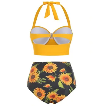 Plius Dydis Bikini 2021 Moterų Push Up Bikinis Nustatyti Paminkštinta Liemenėlė maudymosi Kostiumėliai, Saulėgrąžų Tvarstis Aukšto Juosmens maudymosi kostiumėlį Paplūdimio Maudymosi Kostiumą #1G