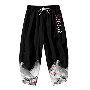 Plus Size 6XL Japonija Krano Gėlių Spausdinti Streetwear Hip-Hop Haremo Kelnės Vyrams Devynių Taškų Kelnės Laisvalaikio Kelnės Jogger
