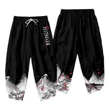 Plus Size 6XL Japonija Krano Gėlių Spausdinti Streetwear Hip-Hop Haremo Kelnės Vyrams Devynių Taškų Kelnės Laisvalaikio Kelnės Jogger
