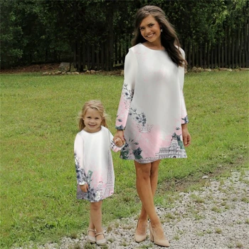 PopReal Mados Tėvų-Vaikų Apranga Šeimos Atitikimo Komplektus Mama Ir Dukra Sijonas Mini Mamos Suknelė Gėlių Spausdinti