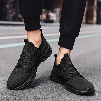 Populiarus klasikinis laisvalaikio bateliai vyrų tinklinio kvėpuojantis elastinga nėrinių batai fitneso sporto bėgimo bateliai 48