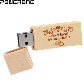 POWERONE nemokamai logotipą medinė usb atmintinė su dėžute pen drive 64gb 32gb 16 gb 4 gb U diską, atminties kortelę, pendrive dovana