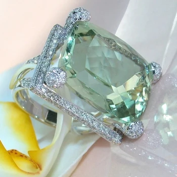 Prabangos Didelės Žalios Crystal Žiedą, Moterims Užpildyti Kubinis Cirkonis Papuošalai, Pakabukai Jaunavedžių Vestuvių Vestuvinis Žiedas Valentino Dienos Dovanų