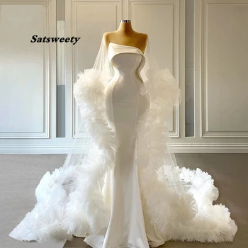 Prabangus Baltas Undinė Vestuvių Suknelės 2021 Arabų Skirtingos Nuotakos Suknelė Iliuzija Šalis, Chalatai Skraiste Saudo Arabijoje