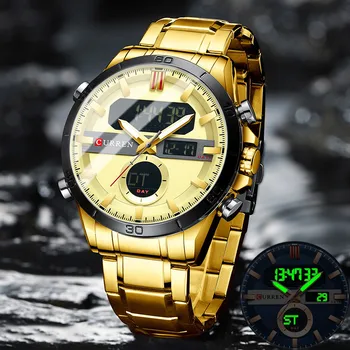 Prabangus Nerūdijančio Plieno Aukso Žiūrėti CURREN Vyrų Top Brand Kvarco Skaitmeninis Chronograph Šviesos Laikrodis Vyrų Verslo Laikrodis