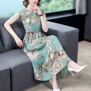 Prancūzijos Šifono Suknelė 2020 metų vasaros naują spausdinimo raundo kaklo, rankovių temperamentas juosmens-line ilgai moteris