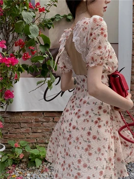 Prancūzų Dizaino Prasme Mažumų Gėlių Atgal Tuščiaviduriai Iš Suknelė Moterų Vasaros Nėrinių Suknelė Atvira nugara