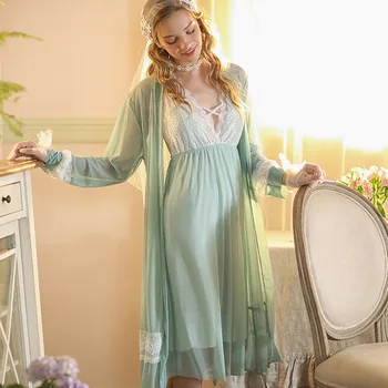 Prekės Moterų Nightdress V-kaklo, Nėriniai Dviejų Vienetų Namuose Miega Kostiumas Suknelė Sleepwear Minkšti, Patogūs Chalatai Suknelė Rinkiniai Su Krūtinės Mygtukai 9835