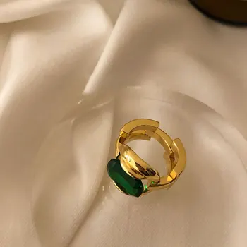 QMCOCO Retro Classic 925 Sidabro Šalis Žiedai Prancūzija Auksą, Padengtą Vintage Žalia Akmuo Elegantiškas Papuošalai Dovanos Moterims