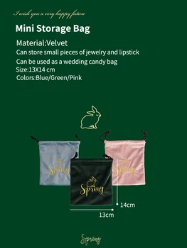 QUDAI Lūpų Saugojimo Krepšys Siuvinėjimo Triušis Modelis Nordic Style Velvet Kosmetikos Vestuvių Saldainių Maišelį Papuošalai Raišteliu Kišenėje