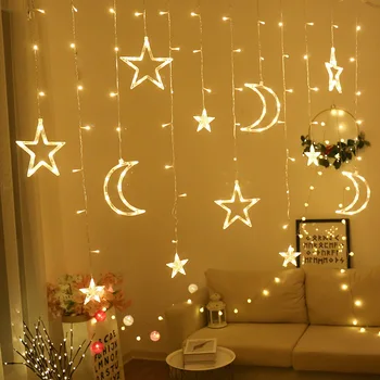 Ramadanas Apdailos String LED Žibintai, Žvaigždės, Mėnulis Lempos Gypsophila Užuolaidų Romantiškas Kambarys Kūrybos Dekoratyvinių Lempų