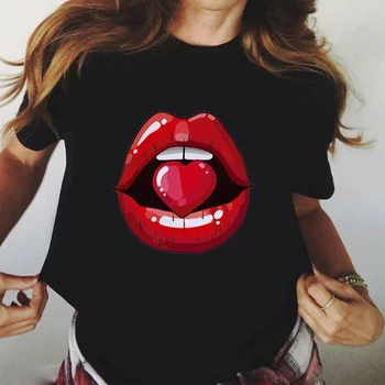 Raudona lūpų moterų marškinėliai trumpomis rankovėmis naujas vasaros seksualus lūpų graphic marškinėliai moterims atsitiktinis baltos viršūnės marškinėlius mados moterų
