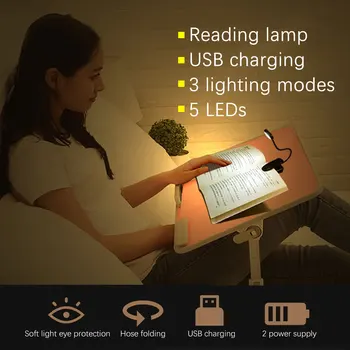 Reguliuojamas LED Knygos Šviesa Goosenecks Įrašą 5 Led AAA Baterija Lankstus Naktį Skaityti Stalo Lempos Sąsiuvinis šaltai Balta