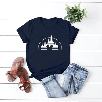 Retro Namų Pilis Marškinėliai Magic Kingdom Pelė Micky T-shirt Mielas Minnie Grafinis Tee Šeimos Atostogų Tees Kawaii Tumblr Viršūnės