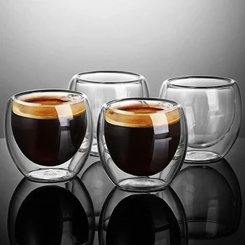 Rinkinys 4 Espresso Puodeliai Cafe Latte Puodelių Kapučino Puodeliai Arbatos puodeliai 80 Ml/2. 7 Unciją Dvigubo Sienelėmis Espresso Akiniai