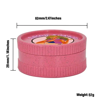 Rožinė Piktžolių Šlifuoklis 63MM 2-Sluoksnis Plastiko Žolė Šlifuoklis Sumažinti Tabako Biologiškai suyrančios Prieskonių Smulkintuvas Rūkymo Reikmenys