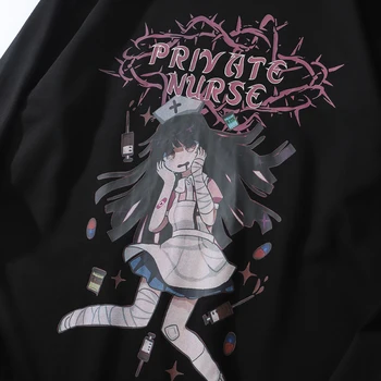 Rudenį Kietas Japonų Anime Ir Animacinių Filmų Goth Punk Slaugytoja Print Long Sleeve T-Shirt Moterims, Medvilnės Viršuje Prarasti Negabaritinių Mados Tees