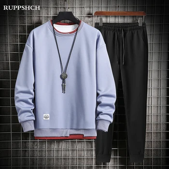 RUPPSHCH 2021 m. Rudenį Naujų Vyrų Sportinis Kostiumas Vyrams, Atsitiktinis Tendencija Ilgas Rankovėmis Sweatershirt Kelnes Aukštos Kokybės Dviejų dalių Kostiumas Vyrams