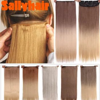 SallyHair 22 Colių 5 Įrašą Ilgi Tiesūs Moterų Įrašą Plaukų priauginimas Juoda Ruda Aukštos Tempreture Sintetinių Plaukų Gabalas