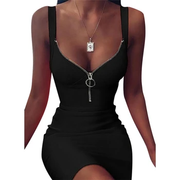 Seksualus, Elegantiškas Vintage V Kaklo Bodycon Suknelės Moterims 2021 M. Vasarą Juoda Užtrauktukas Spausdinimo Šalies Klubas Mini Suknelė Skraiste Femme Vestidos