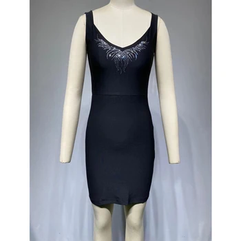Seksualus, Elegantiškas Vintage V Kaklo Bodycon Suknelės Moterims 2021 M. Vasarą Juoda Užtrauktukas Spausdinimo Šalies Klubas Mini Suknelė Skraiste Femme Vestidos