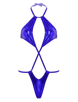 Seksualus maudymosi Kostiumėliai Moterims vientisas Monokini maudymosi kostiumėlį Blizga Metalo apatinis Trikotažas Apynasrio Kaklo Timpa Trikini Thong Teddy Bodysuit
