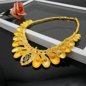 Sexemara aukso turas grandinės papuošalų rinkinys vėrinys stud auskarai reguliuojamas žiedo, apyrankės papuošalų rinkinys moterims Dubajaus aukso papuošalai