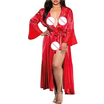 Sexy Kelnaitės, naktiniai drabužiai Sleepwear Rinkiniai Šilko Kimono Seksualus Chalatas Mados apatinis Trikotažas Suknelė Moterims Homewear Naktį Chalatai + G-string #W