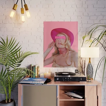 Sienos Menas Nuotraukas Retro Rožinė Mergaitė Skrybėlę Drobės Plakatai Namų Puošybai Labas Modulinės Paveikslų HD Spausdinti Nėra Įrėminti, Miegamojo