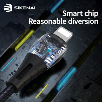 Sikenai 5A Smart Duomenų Kabelis USB C Tipo Nailono Tinklelio Greito Įkrovimo kabelis Su LED Šviesa