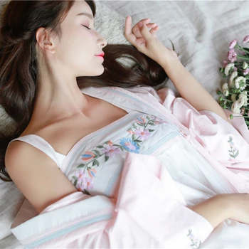 Skraiste Pižamą Mergina, Moteris Sleepwear Siuvinėjimo Ilgas Chalatas, Kinijos retro stiliaus Skraiste, Nustatyti