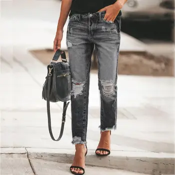 Skylę džinsai moterims Aukšto Juosmens ilgas kelnes vientisos spalvos kišenėje dekoro užtrauktukas mygtuką Kišenė džinsai Dėvėti krašto lady džinsinio audinio kelnės