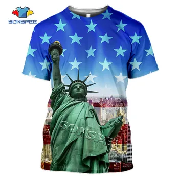 SONSPEE JAV Vėliavą Laisvės Statula 3D Print T-shirt Mados Hip-Hop Marškinėliai Vasarą Vyrams, Atsitiktinis Tee Viršūnes Moterų Seksualus, Juokingas Drabužiai