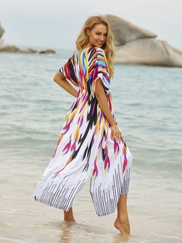 Spalvinga Bohemijos Paplūdimio Suknelė Vaivorykštė Kaklaraištis Dažų Maxi Suknelės Atostogų Paplūdimio Drabužiai Moterims Bikini Padengti Iki Chalatas De Plage Sarongs Paruošti