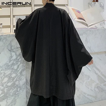 Spausdinti Vyrų Marškinėliai ilgomis Rankovėmis Streetwear Derliaus Kimono Atidaryti Mezgimo Megztinis Prarasti Kišenės 2021 Atsitiktinis Vyrų Apsiaustu INCERUN S-5XL
